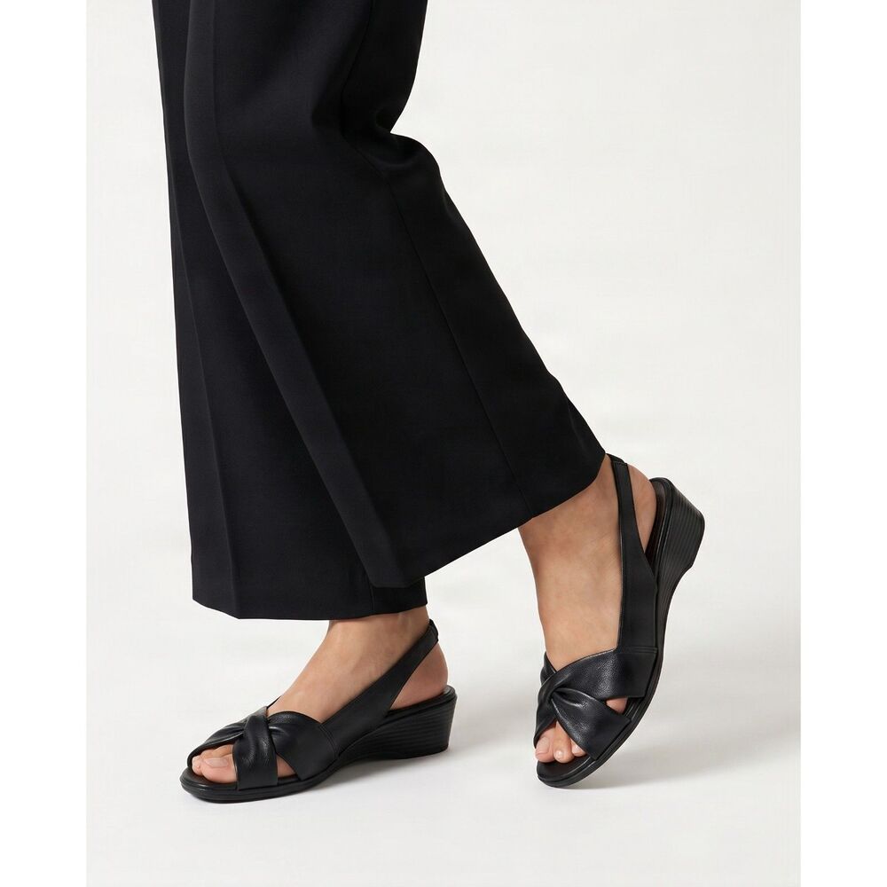 NWOB Women's Life Stride Black Slingback Wedge Sandals